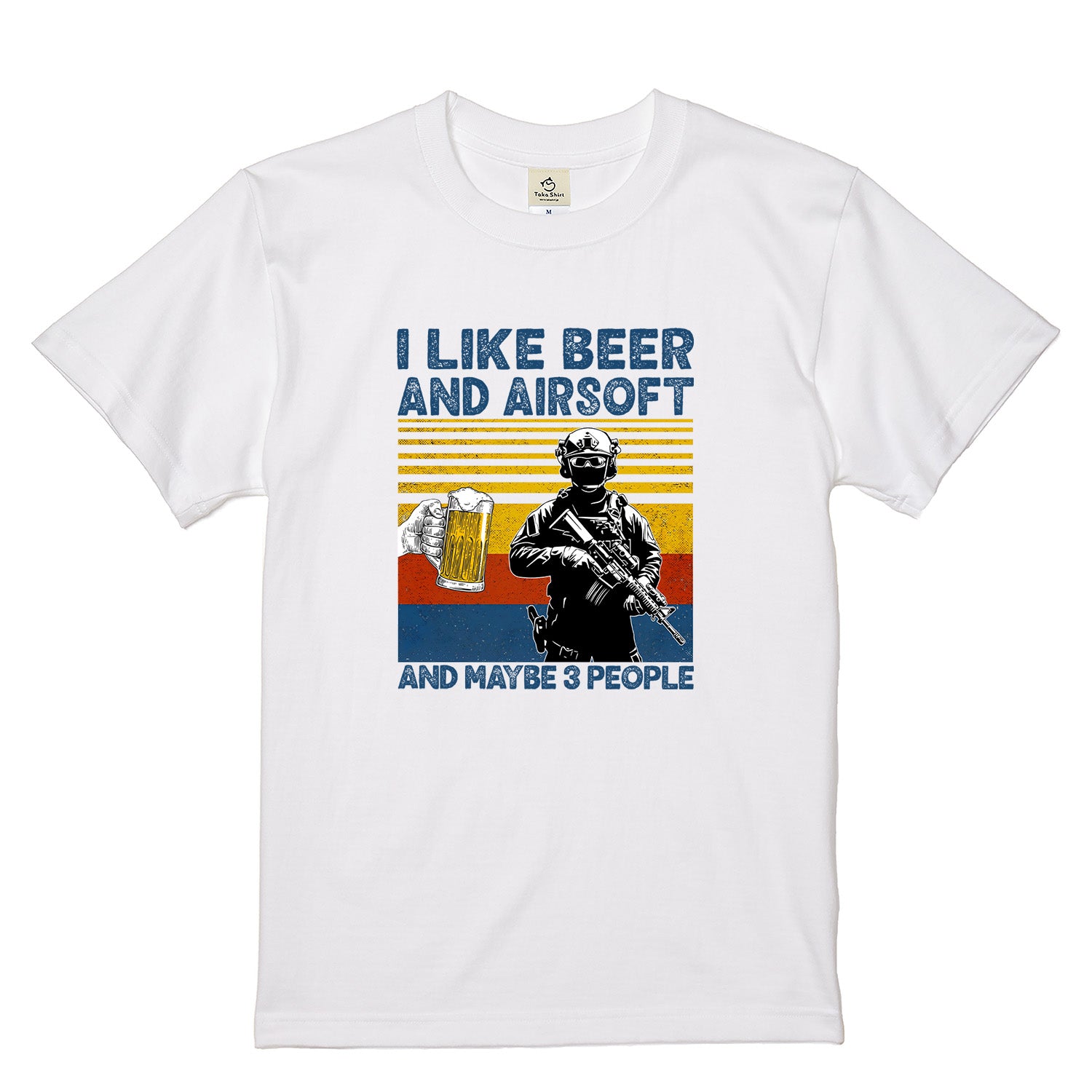 「I LIKE BEER AND AIRSOFT」ビール&サバゲーが好き Tシャツ